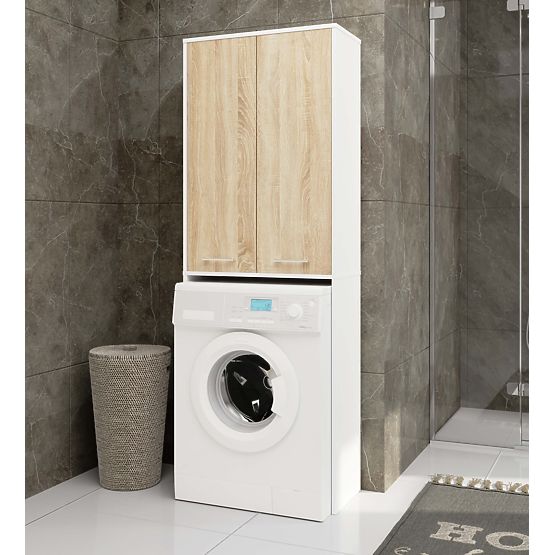 BATHROOM COLUMN FIN 180 FOR WASHING MACHINE FULL 2D - WHITE / SONOMA OAK