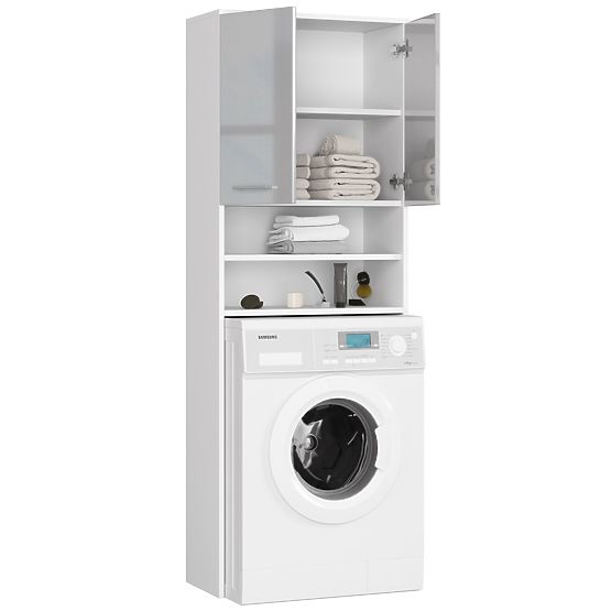BATHROOM SHELF FIN OVER WASHING MACHINE WHITE / METALLIC GLOSS