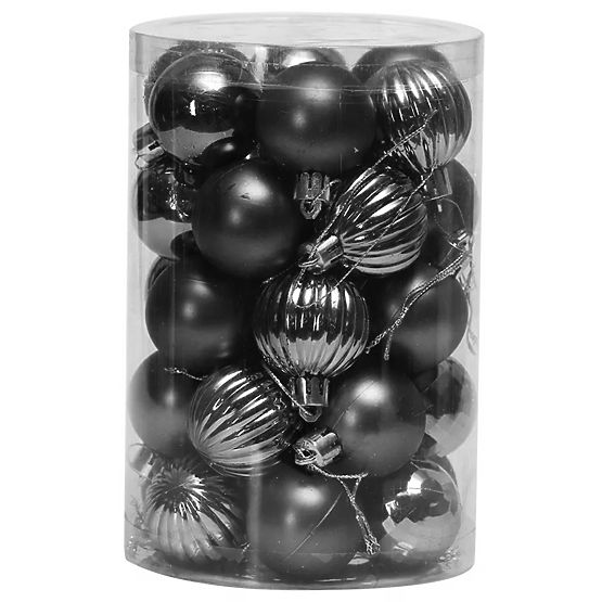 BLACK CHRISTMAS BALLS 34 PCS SYSD1688-033