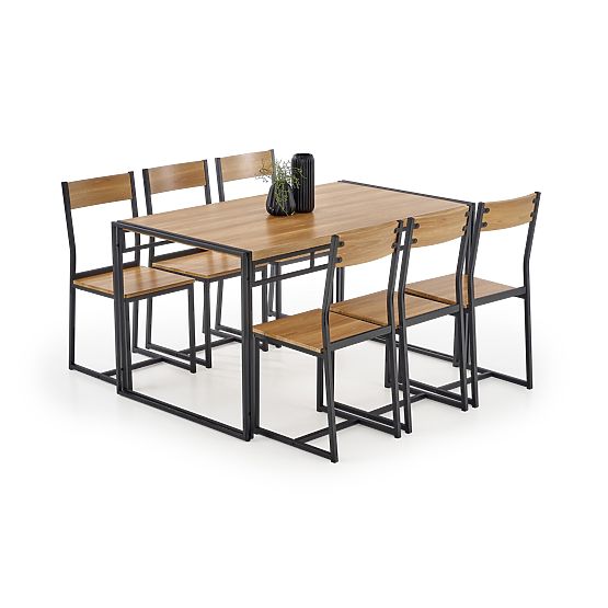 BOLIVAR set table + 6 chairs golden oak / black (1p=1pc)