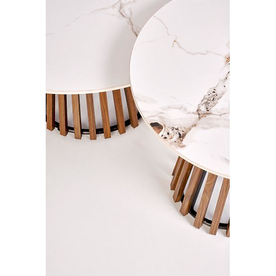 CARINA_S coffee table beige marble / walnut (2pcs=1set)