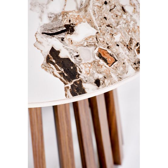 CARINA_S coffee table beige marble / walnut (2pcs=1set)