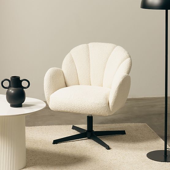 Casablanca Swivel Chair White, Boucle
