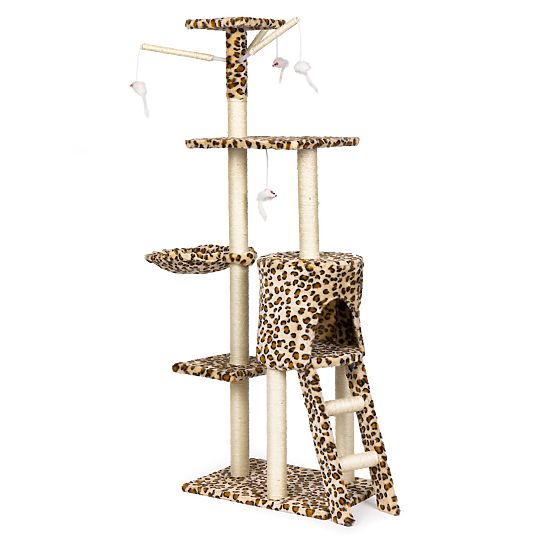 Cat Scratching Post House Tree Bed 138 cm XL Leopard Pattern