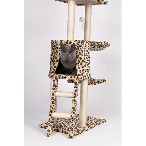 Cat Scratching Post House Tree Bed 138 cm XL Leopard Pattern