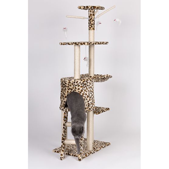 Cat Scratching Post House Tree Bed 138 cm XL Leopard Pattern