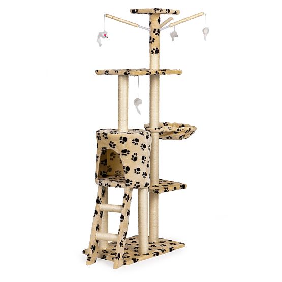 Cat Scratching Post House Tree Bed 138cm XL Paw Prints