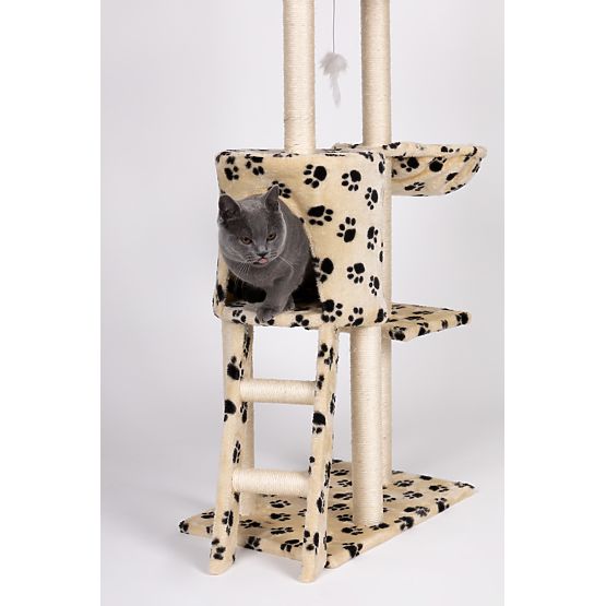 Cat Scratching Post House Tree Bed 138cm XL Paw Prints