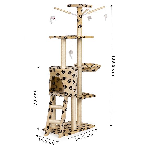 Cat Scratching Post House Tree Bed 138cm XL Paw Prints
