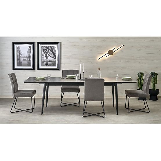 CHARLES Extendable Table, Top - Gray Marble, Legs - Black