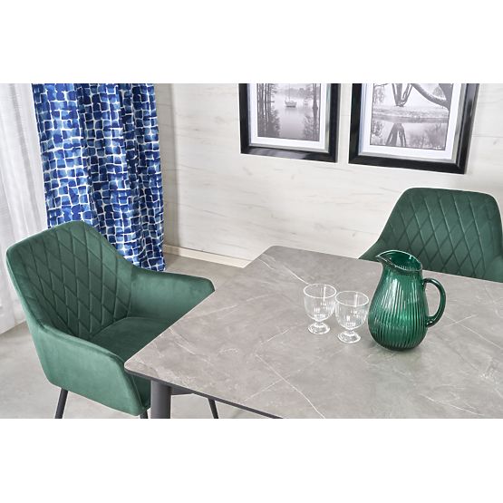 CHARLES Extendable Table, Top - Gray Marble, Legs - Black