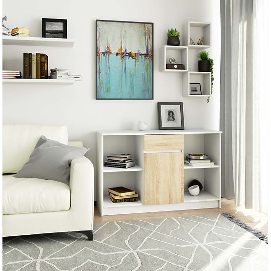 CHEST OF DRAWERS B-17 120 cm 1 DRAWER 1 DOOR PK WHITE / SONOMA