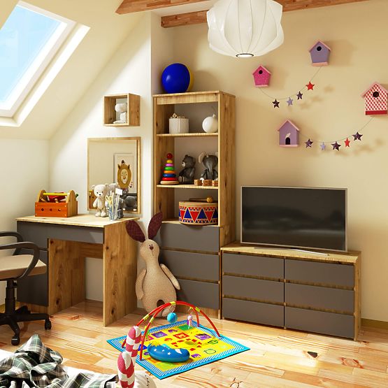 CHEST OF DRAWERS CL100 6DR ARTISAN OAK / GRAY