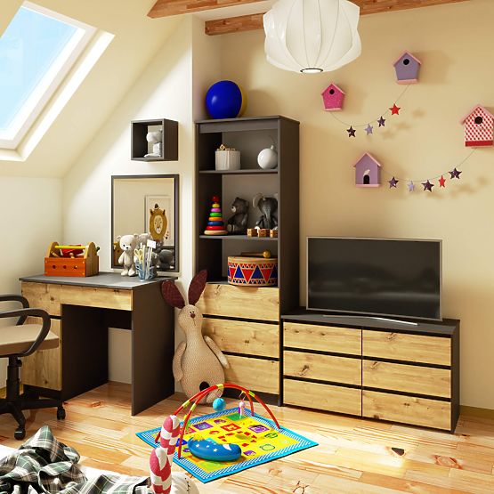 CHEST OF DRAWERS CL100 6DR GRAY / ARTISAN OAK