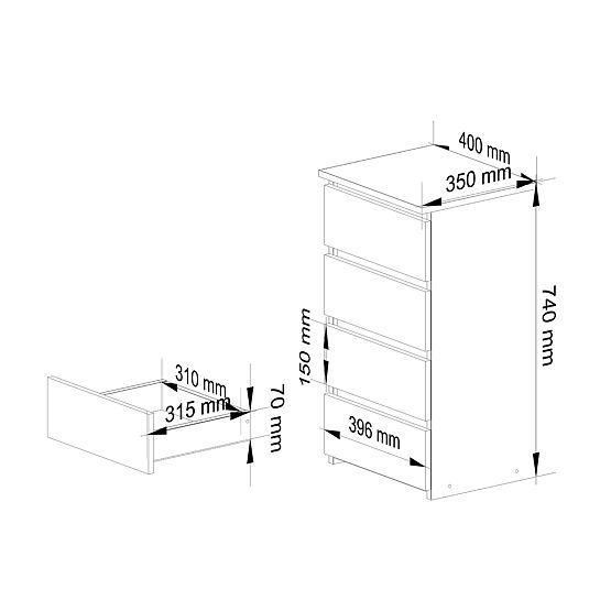 CHEST OF DRAWERS CL4 PK WHITE / GRAY
