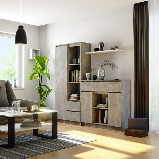 CHEST OF DRAWERS K100 2D 3SZ 1P PK CONCRETE