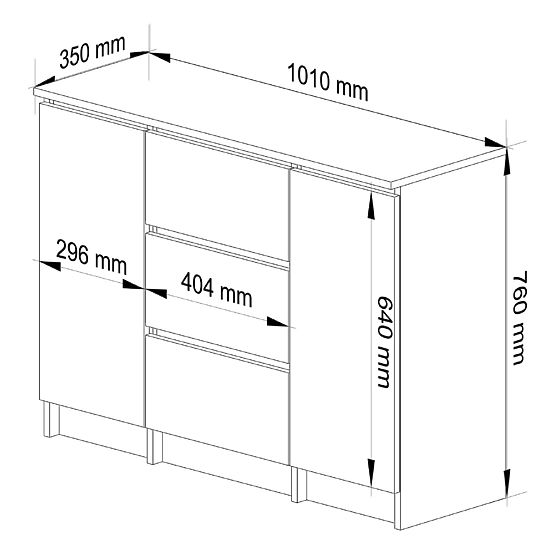 CHEST OF DRAWERS K100 2D 3SZ PK WHITE