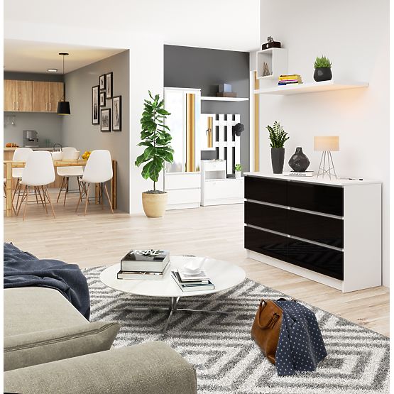 CHEST OF DRAWERS K120 6SZ CLP PK BLACK GLOSS