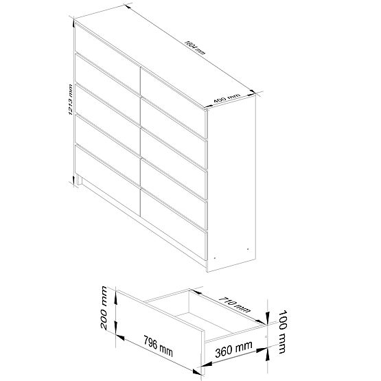 CHEST OF DRAWERS K160 10SZ CLP PK WHITE