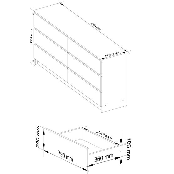 CHEST OF DRAWERS K160 6SZ CLP PK OAK SONOMA / WHITE