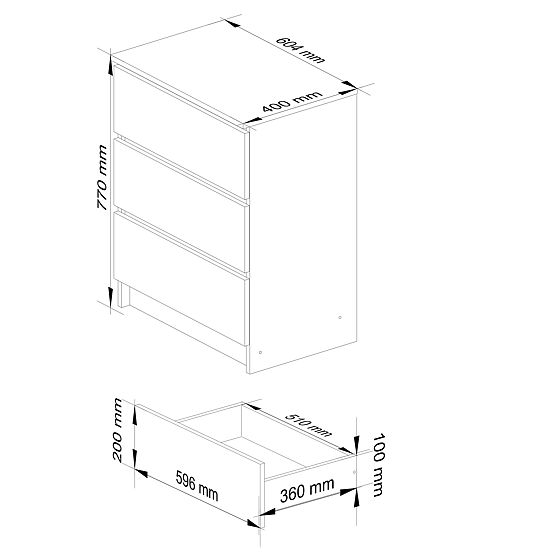 CHEST OF DRAWERS K60 3DR CLP GRAPHITE GRAY / WHITE
