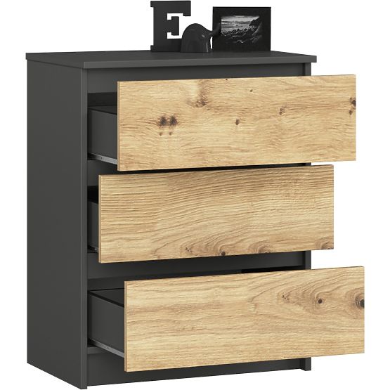 CHEST OF DRAWERS K60 3SZ CLP GRAPHITE GRAY / ARTISAN OAK