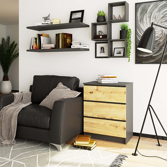 CHEST OF DRAWERS K60 3SZ CLP GRAPHITE GRAY / ARTISAN OAK