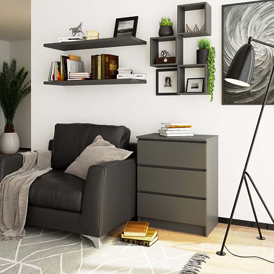 CHEST OF DRAWERS K60 3SZ CLP GRAPHITE GRAY