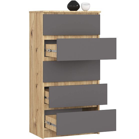 CHEST OF DRAWERS K60 5SZ CLP PK ARTISAN OAK / GRAY