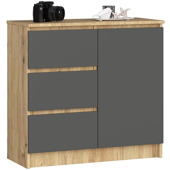 CHEST OF DRAWERS K80 JERRY 1D 3SZ PK OAK ARTISAN / GRAPHITE GRAY