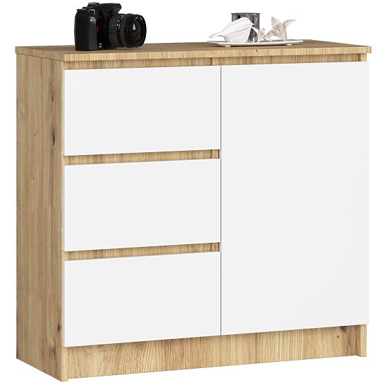 CHEST OF DRAWERS K80 JERRY 1D 3SZ PK OAK ARTISAN / WHITE