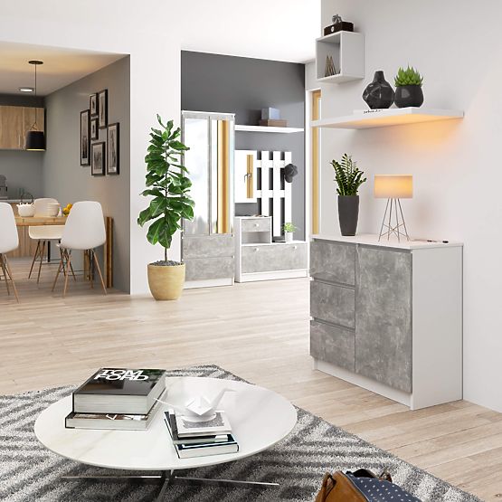 CHEST OF DRAWERS K80 JERRY 1D 3SZ PK WHITE / CONCRETE