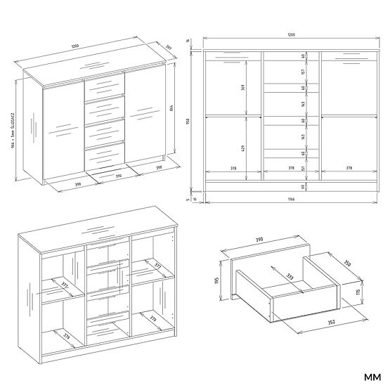 Chest of Drawers Malwa 2D4S 120 OAK ARTISAN CASHMERE BEIGE