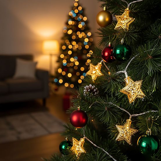 Christmas Lights Garland LED Golden Stars 391020