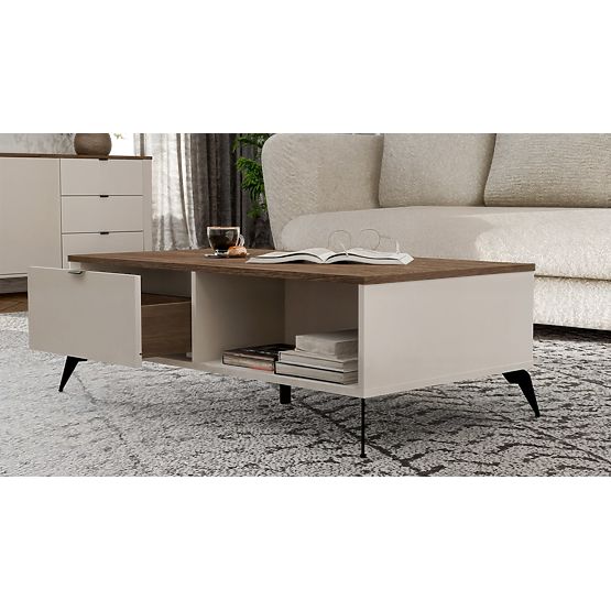 Coffee Table CORDOBA Cashmere Beige Oak Castello 2 Drawers for Living Room