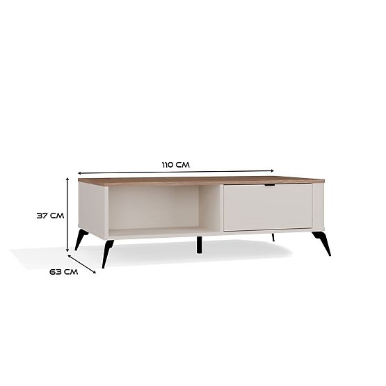 Coffee Table CORDOBA Cashmere Beige Oak Castello 2 Drawers for Living Room