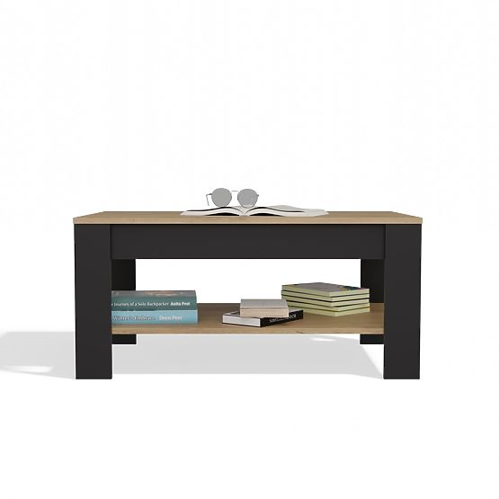Coffee Table OHIO OAK ARTISAN BLACK Table Shelf for Living Room 93x58x43.5 cm
