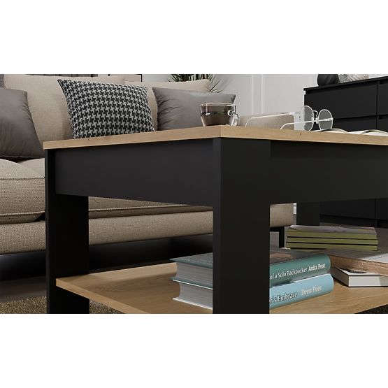 Coffee Table OHIO OAK ARTISAN BLACK Table Shelf for Living Room 93x58x43.5 cm