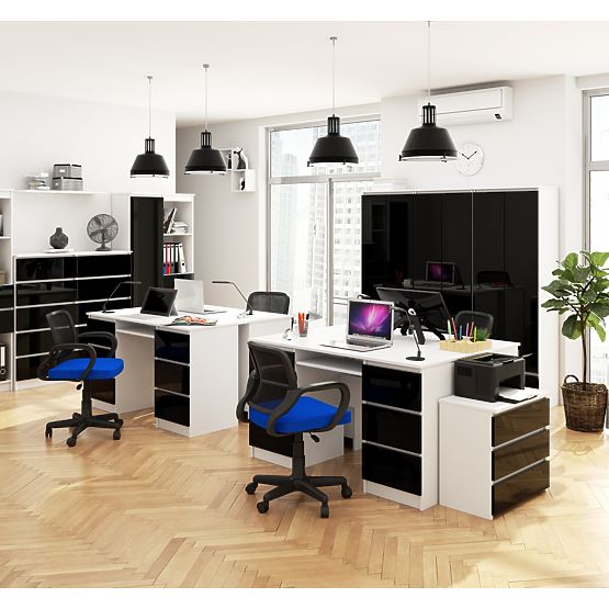 COMPUTER DESK A-11 135 cm 6 DRAWERS WHITE / BLACK GLOSS