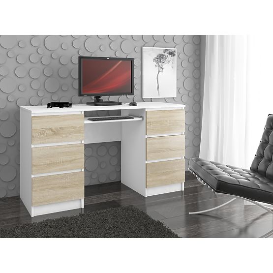 COMPUTER DESK A-11 135 cm 6 DRAWERS WHITE / SONOMA