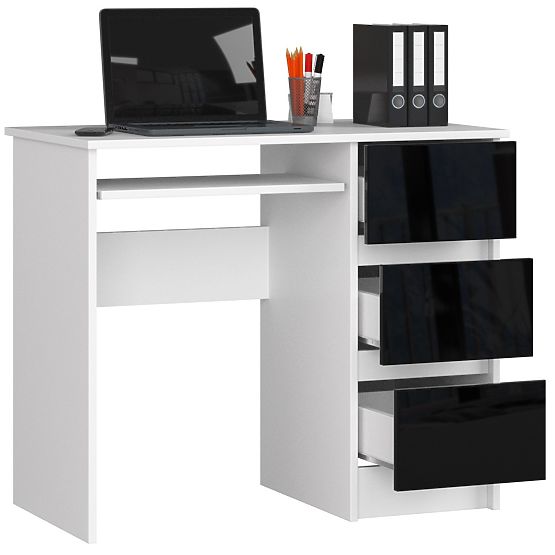 COMPUTER DESK A-6 90 cm RIGHT WHITE / BLACK GLOSS