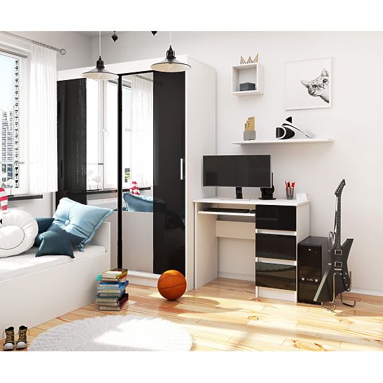 COMPUTER DESK A-6 90 cm RIGHT WHITE / BLACK GLOSS