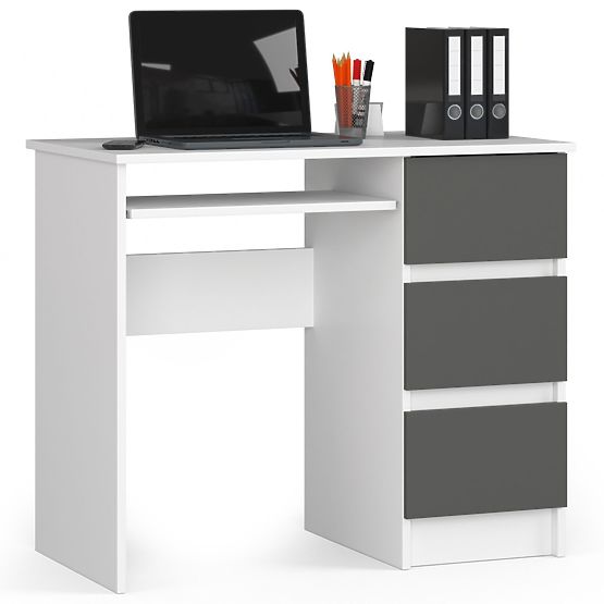 Computer Desk A-6 90 cm Right - White-Graphite Gray - 3 Drawers