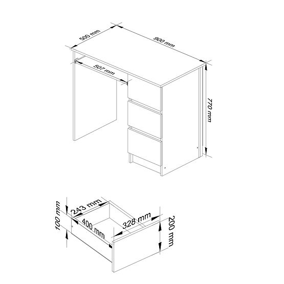 Computer Desk A-6 90 cm Right - White-Graphite Gray - 3 Drawers