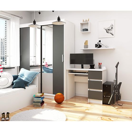 Computer Desk A-6 90 cm Right - White-Graphite Gray - 3 Drawers