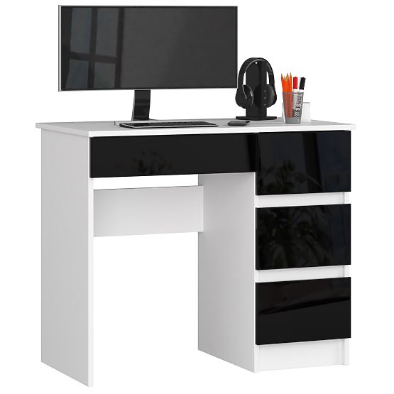 COMPUTER DESK A-7 90 cm RIGHT PK WHITE / BLACK GLOSS