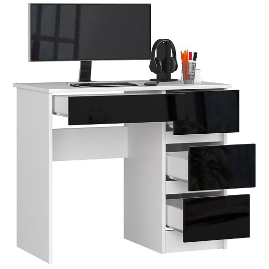 COMPUTER DESK A-7 90 cm RIGHT PK WHITE / BLACK GLOSS