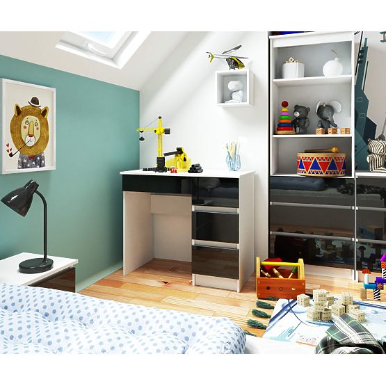 COMPUTER DESK A-7 90 cm RIGHT PK WHITE / BLACK GLOSS