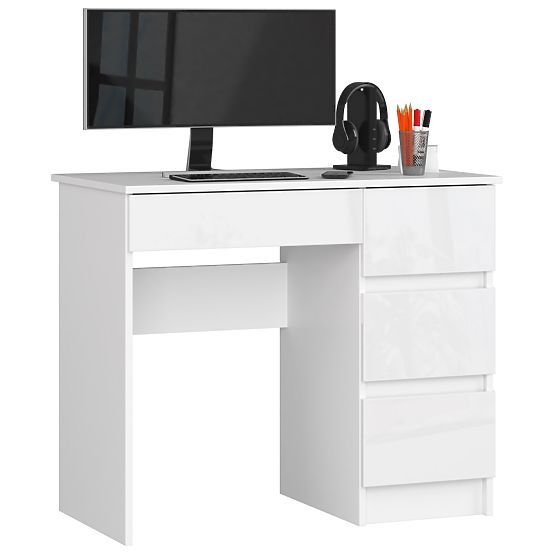 COMPUTER DESK A-7 90 cm RIGHT PK WHITE / WHITE GLOSS
