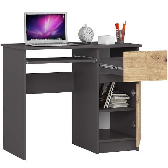 COMPUTER DESK PIKSEL PK GRAY / ARTISAN OAK - RIGHT